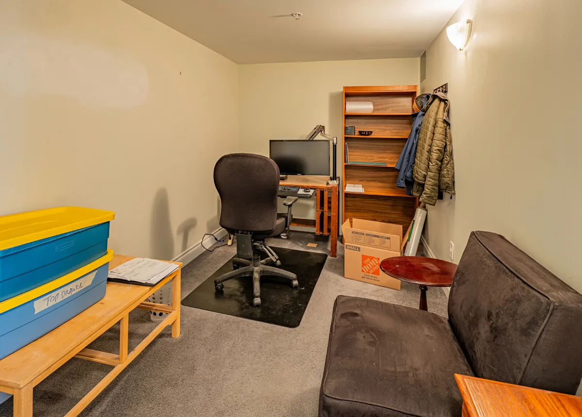 Before: the den, set up as an office