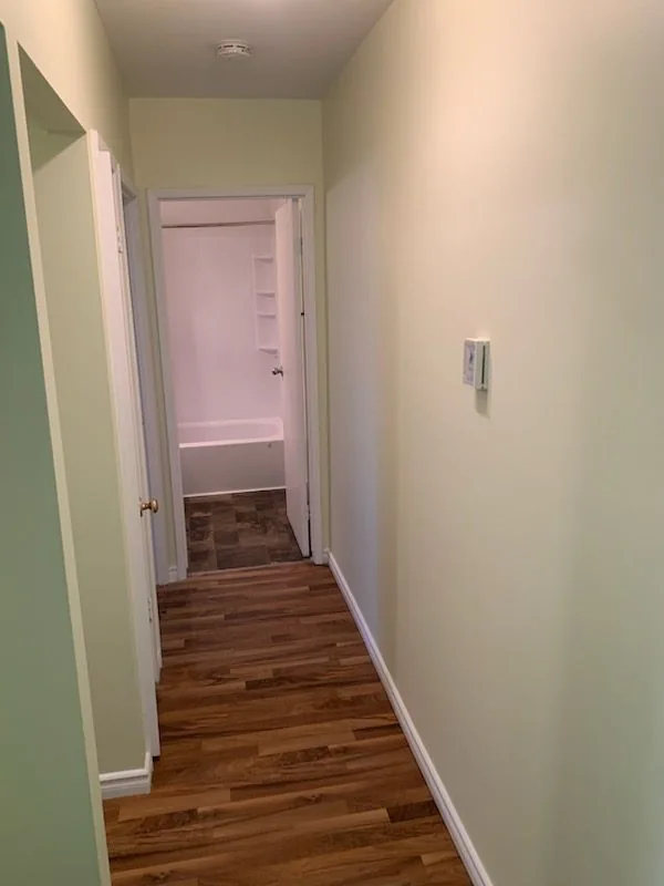 The hall running through to the bathroom door