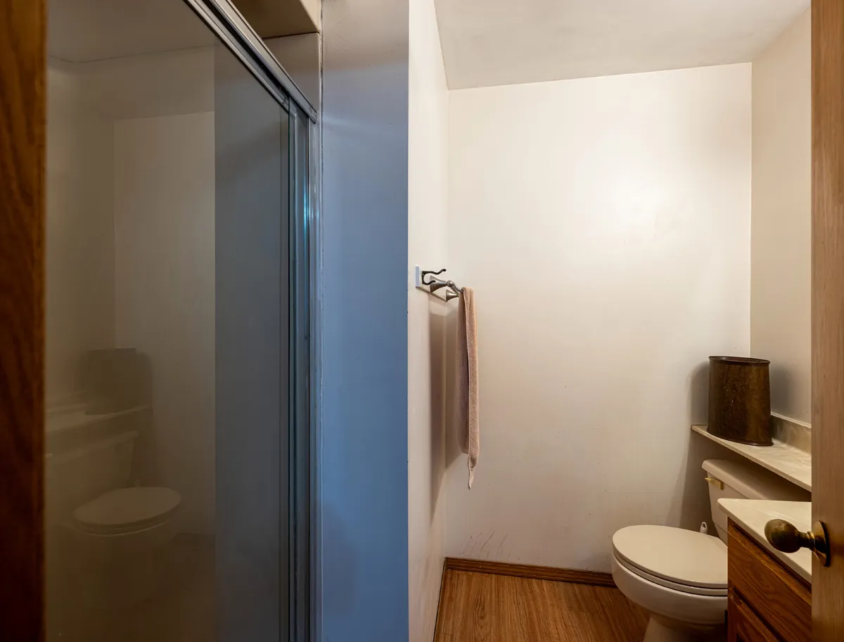 Before: a second bathroom, its shower and toilet